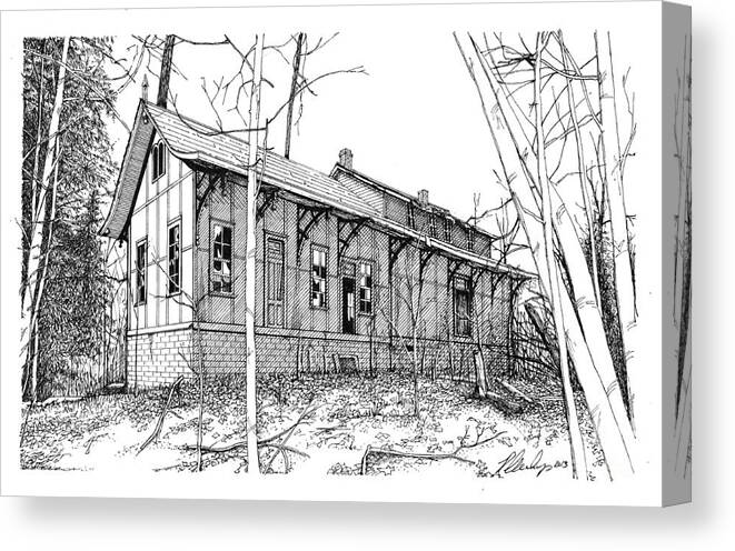 Train Station Canvas Print featuring the drawing Hunlock Creek Station by Randall Llewellyn