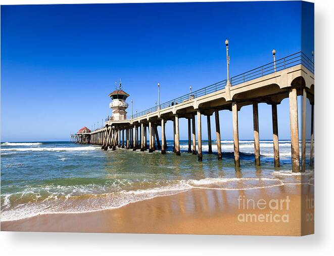 America Canvas Print featuring the photograph Huntington Beach Pier in Southern California by Paul Velgos