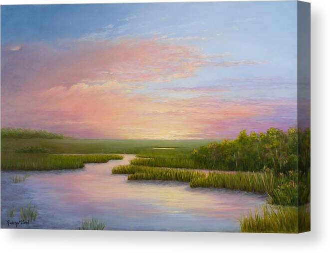 Sunset Over Marsh At Huntington Beach State Park At Coastal South Carolina Canvas Print featuring the painting Huntington Inspiration by Audrey McLeod