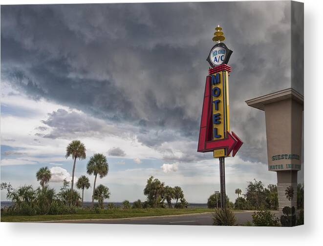 Mid Century Modern Photography Canvas Print featuring the photograph Ice Cold A / C Motel by Louise Hill