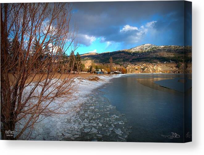 Ice Canvas Print featuring the photograph Ice Piles2 on Skaha Lake Penticton 02-19-2014 by Guy Hoffman