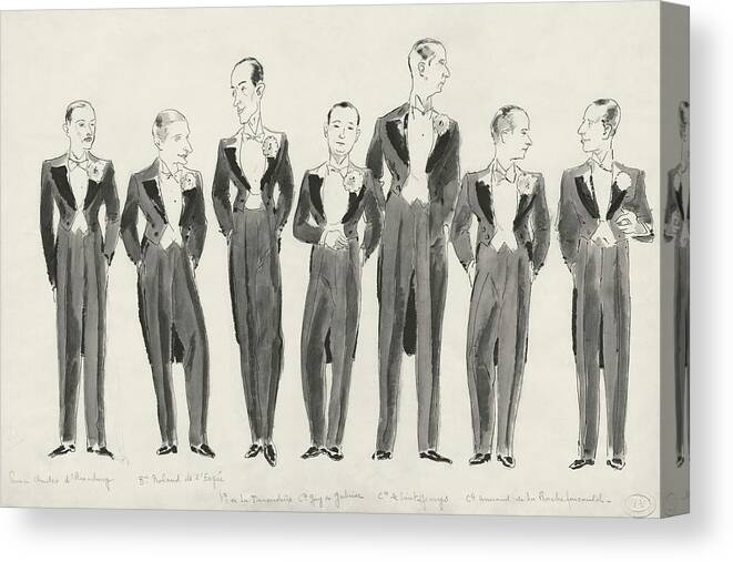 Fashion Canvas Print featuring the digital art Illustration Of Bachelors In Tuxedos by Jean Pages
