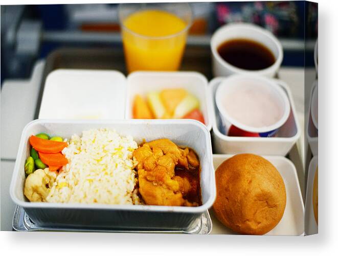 Chicken Meat Canvas Print featuring the photograph In Flight Meal - Economy Class by Cheryl Chan