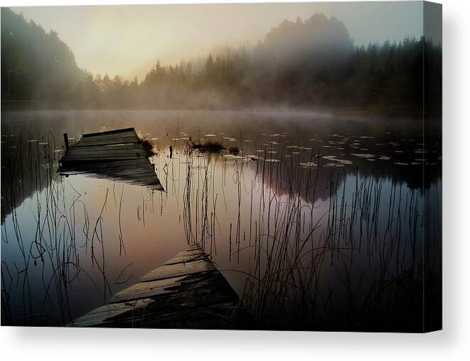 Waterscape Canvas Print featuring the photograph In The Misty Morning by Willy Marthinussen