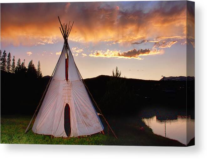 Teepee Canvas Print featuring the photograph Indian Teepee Sunset by James BO Insogna