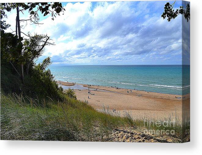 Indiana Dunes Canvas Print featuring the photograph Indiana Dunes Beachscape by Amy Lucid