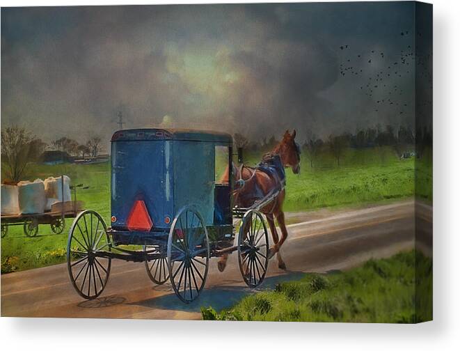 Amish Canvas Print featuring the photograph Into The Storm by Kathy Jennings