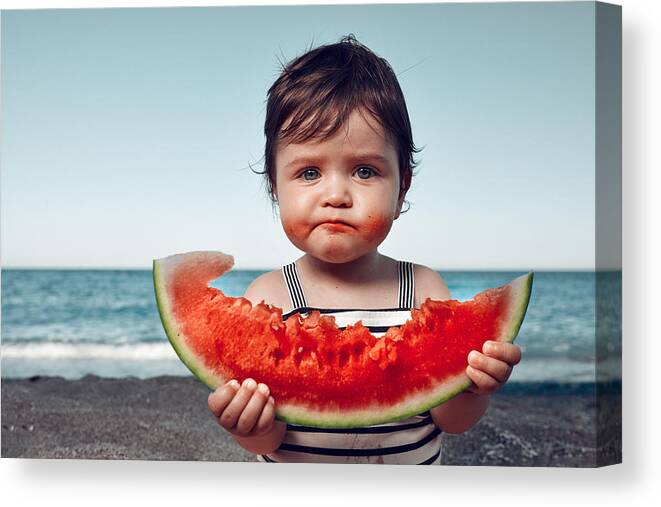 Child Canvas Print featuring the photograph Is It Delicious?! by Stock_colors