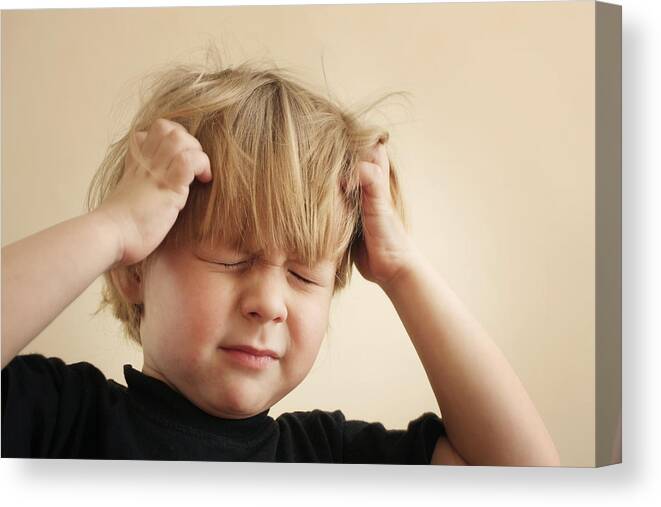 Child Canvas Print featuring the photograph Itchy Scalp from Head Lice by KevinDyer
