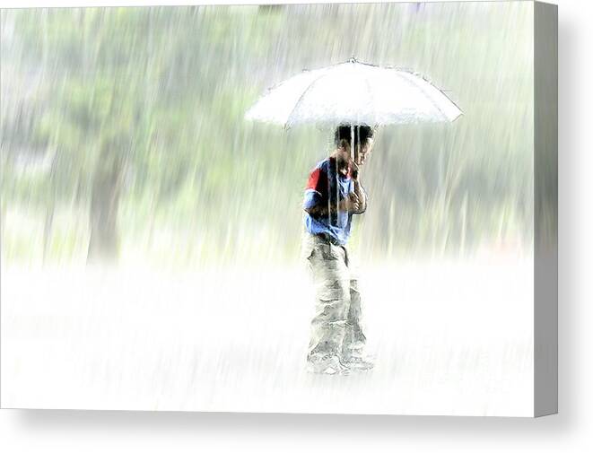 Children Canvas Print featuring the photograph It's Raining Outside by Heiko Koehrer-Wagner