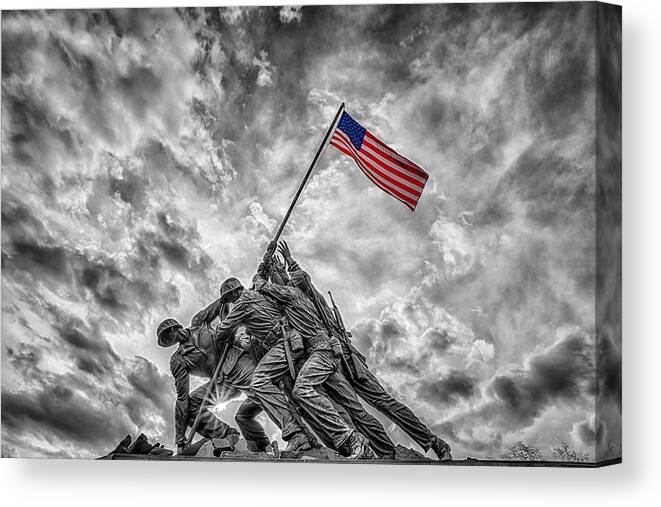 American Flag Canvas Print featuring the photograph Iwo Jima Memorial BW 1 by Susan Candelario