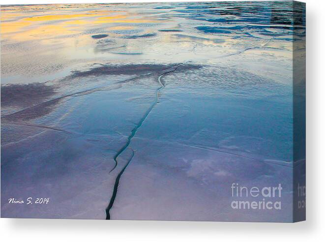 Water Canvas Print featuring the photograph January Sunset on a Frozen Lake by Nina Silver