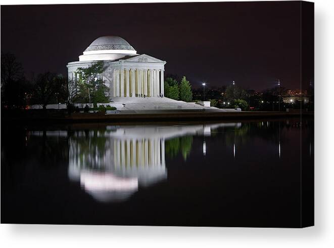 Tidal Basin Canvas Print featuring the photograph Jefferson Memorial At Night by Allan Baxter