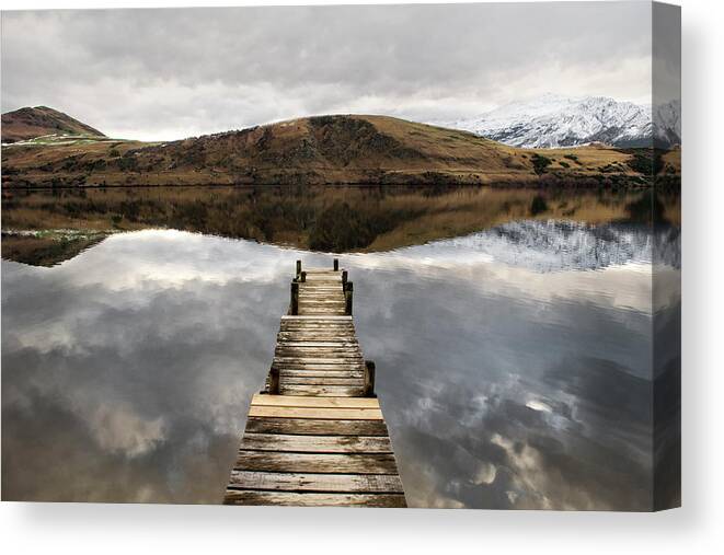 Tranquility Canvas Print featuring the photograph Jetty At Lake Hayes by Bhawika Nana Photography