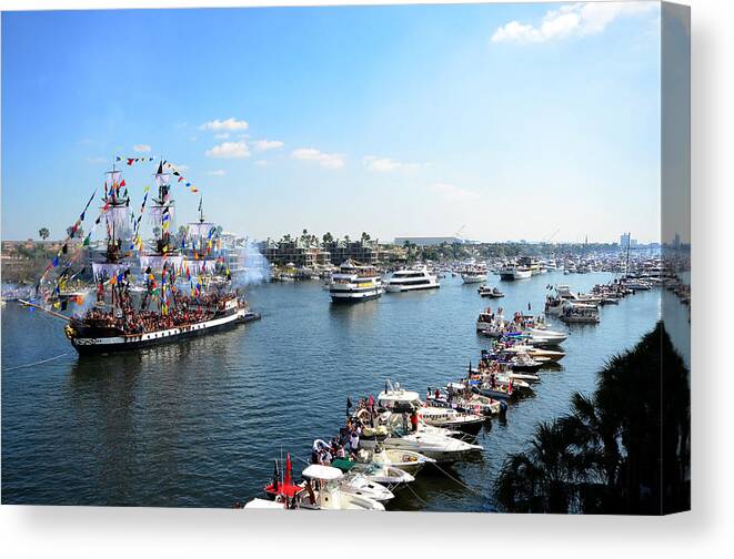 Panoramic Photography Canvas Print featuring the photograph Jose Gasparilla sailing up Seddon Channel by David Lee Thompson