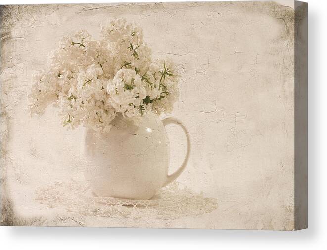 Lilac Canvas Print featuring the photograph Jug Of White Lilacs by Sandra Foster