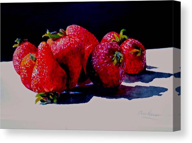 Berries Canvas Print featuring the painting Juicy Strawberries by Sher Nasser