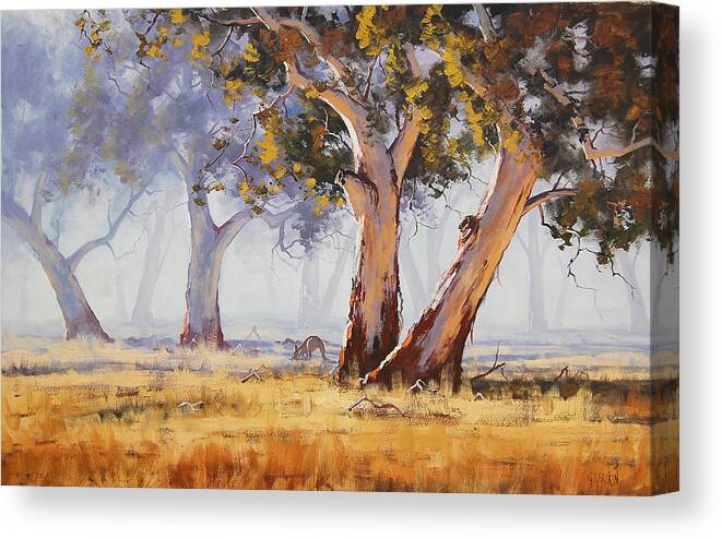 Eucalyptus Trees Canvas Print featuring the painting Kangaroo Grazing by Graham Gercken