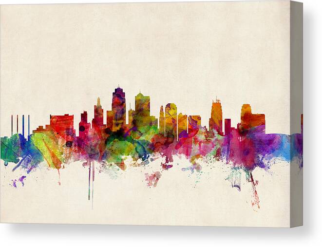 Watercolour Canvas Print featuring the digital art Kansas City Skyline by Michael Tompsett