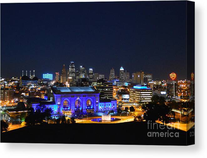 Union Station Canvas Print featuring the photograph Kansas City Union Station in Blue by Catherine Sherman