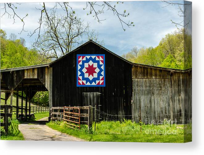 Architecture Canvas Print featuring the photograph Kentucky Barn Quilt - Carpenters Wheel by Mary Carol Story