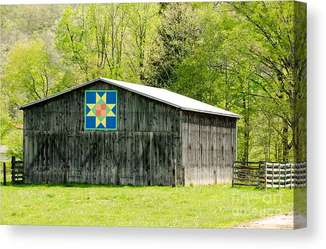 Architecture Canvas Print featuring the photograph Kentucky Barn Quilt - Eight-Pointed Star by Mary Carol Story