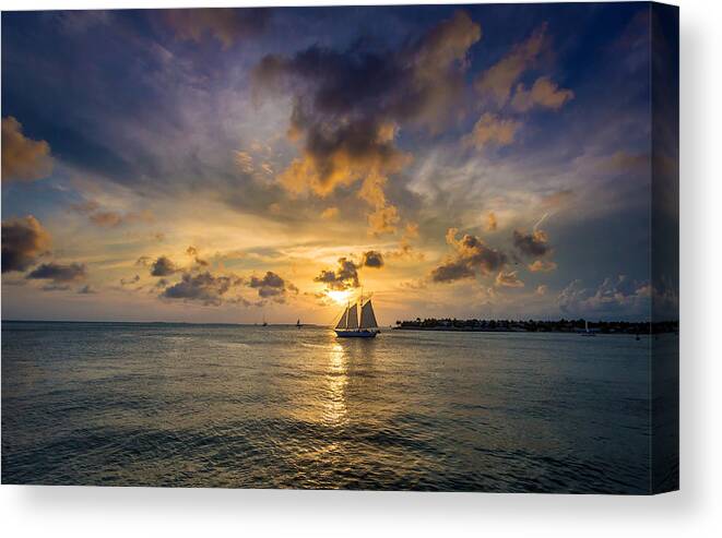 Key Canvas Print featuring the photograph Key West Florida Sunset and Sailboat Mallory Square by Robert Bellomy
