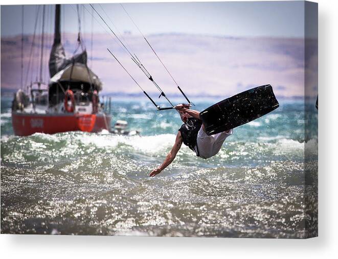 Expertise Canvas Print featuring the photograph Kite Board Action by Ann Clarke Images