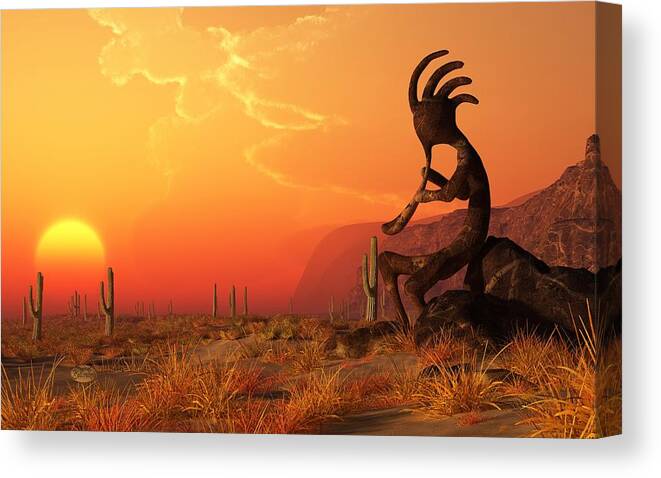 Kokopelli Sunset Canvas Print featuring the digital art Kokopelli Sunset by Daniel Eskridge