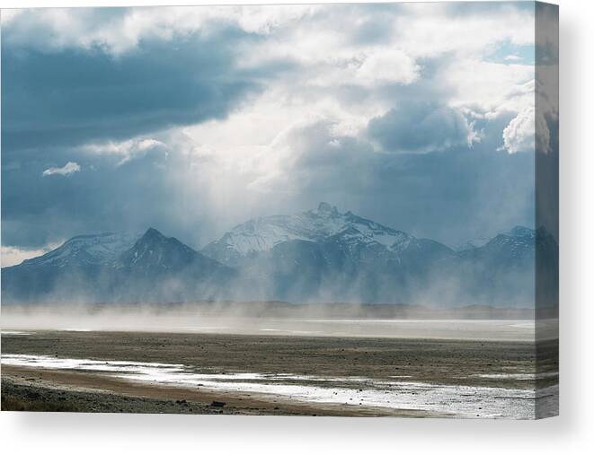 Lake Canvas Print featuring the photograph Lake Shoreline And Mountains by Dr P. Marazzi/science Photo Library