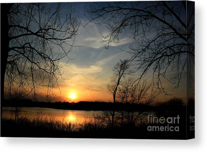 Sunset On The Water Canvas Print featuring the photograph Lake Sunset by Thomas Danilovich