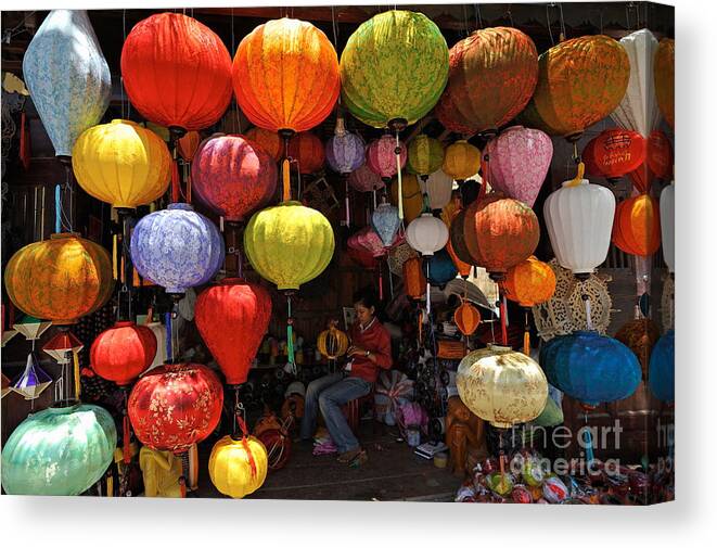 Paper Canvas Print featuring the photograph Lanterns hanging in shop in Hoi An by Sami Sarkis