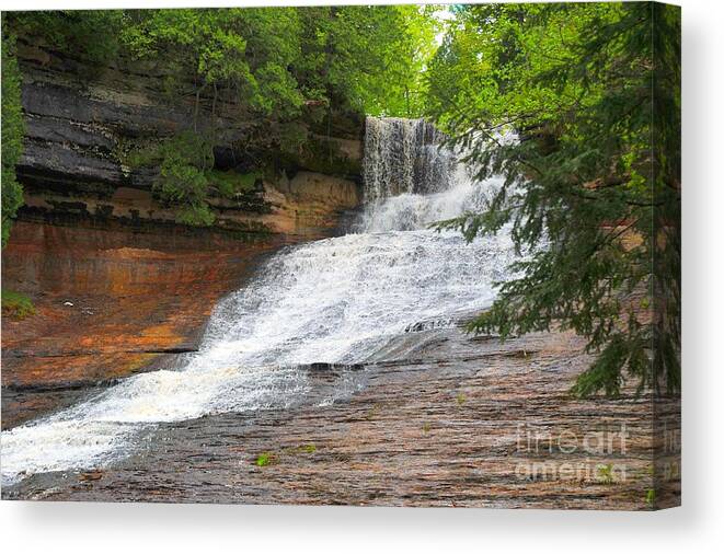 Michigan Canvas Print featuring the photograph Laughing Whitefish Waterfall in Michigan by Terri Gostola