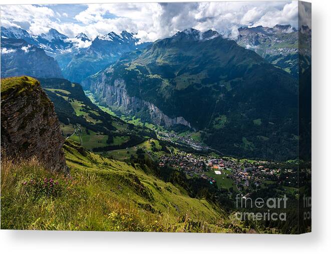 Lauterbrunnen Canvas Print featuring the photograph Lauterbrunnen Aerial - Bernese Alps - Switzerland by Gary Whitton