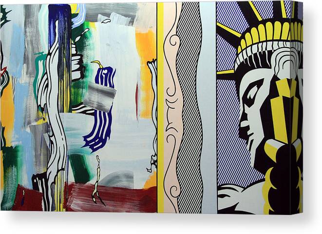 Painting With Statue Of Liberty Canvas Print featuring the photograph Lichtenstein's Painting With Statue Of Liberty by Cora Wandel