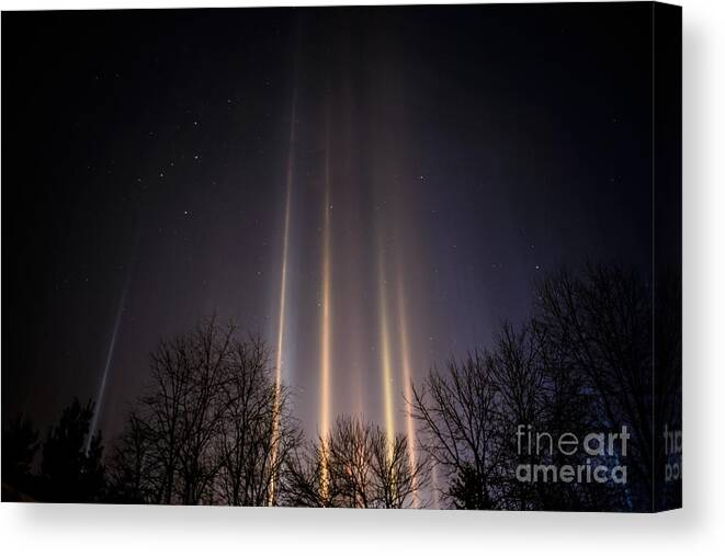 Stars Canvas Print featuring the photograph Light Pillars and Cassiopeia by Thomas R Fletcher