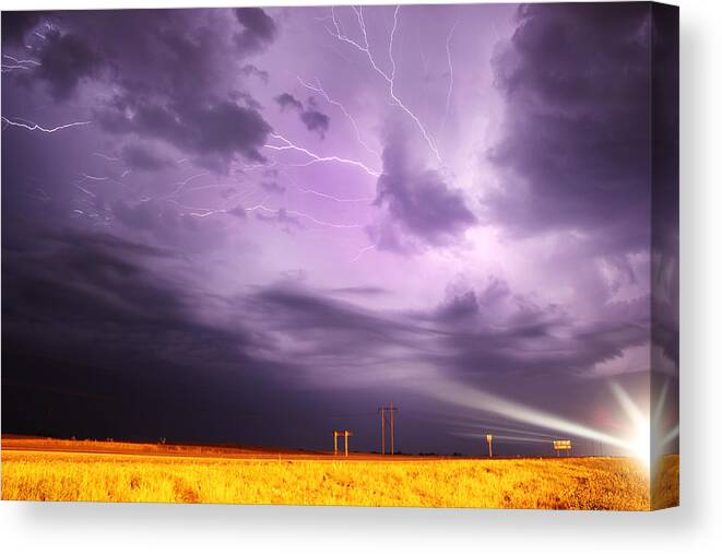 Clouds Canvas Print featuring the photograph Light Show over Yorkton by Ryan Crouse