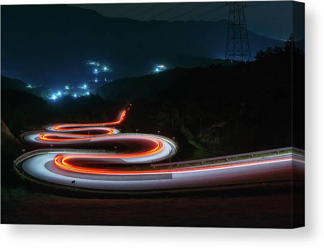 Zigzag Canvas Print featuring the photograph Light Trails Of Cars On The Zigzag Way by Tokism