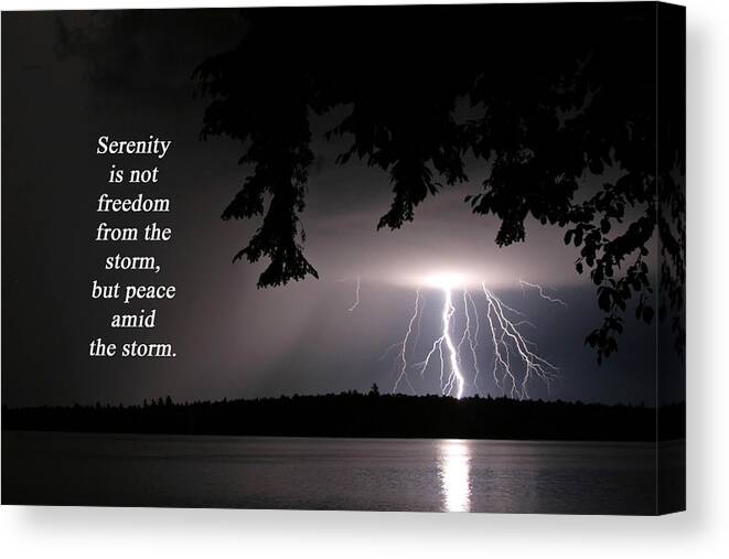 Lightning Canvas Print featuring the photograph Lightning at Night - Inspirational Quote by Barbara West