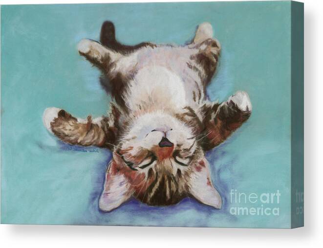 Cat Painting Canvas Print featuring the pastel Little Napper by Pat Saunders-White