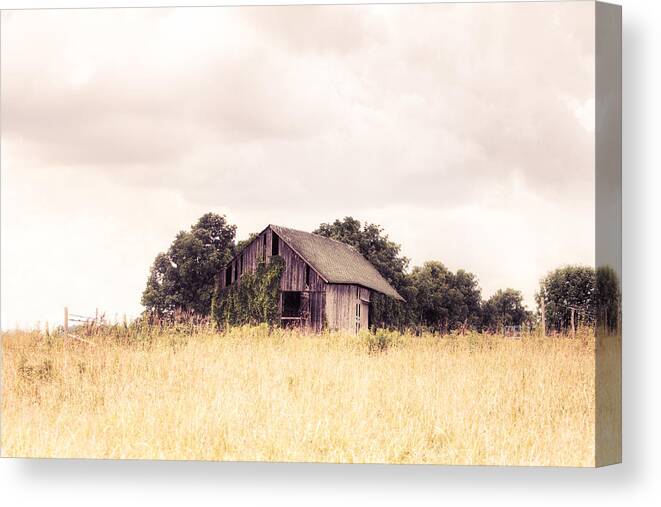 Little Barns Canvas Print featuring the photograph Little Old Barn in a Field - Landscape by Gary Heller