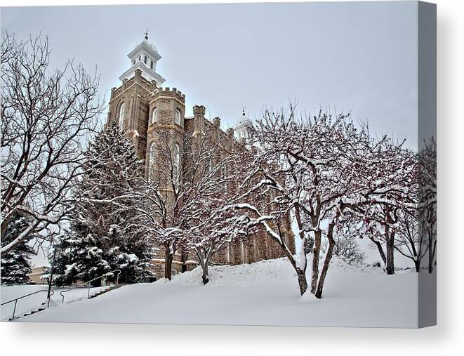 Logan Canvas Print featuring the photograph Logan Temple Winter by David Andersen