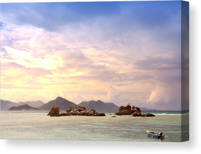 Landscape Canvas Print featuring the photograph Lonely boat by Alexey Stiop