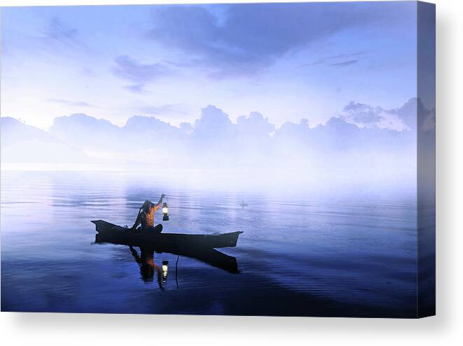 Boat Canvas Print featuring the photograph Lonely Fisherman by Cie Shin