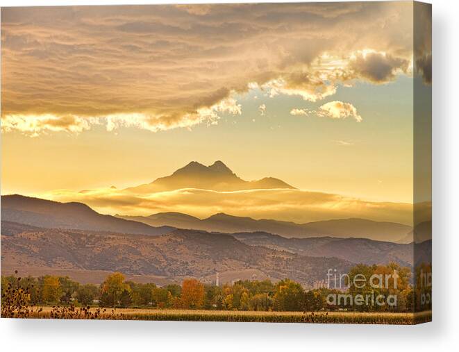 Longs Peak Canvas Print featuring the photograph Longs Peak Autumn Sunset by James BO Insogna