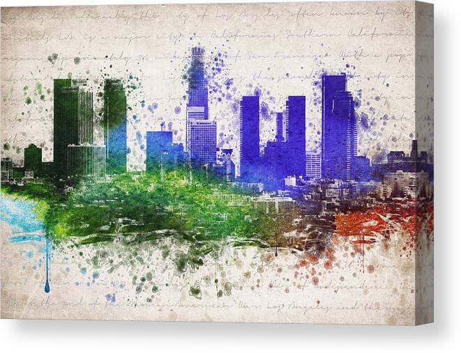 Los Angeles Canvas Print featuring the digital art Los Angeles in color by Aged Pixel