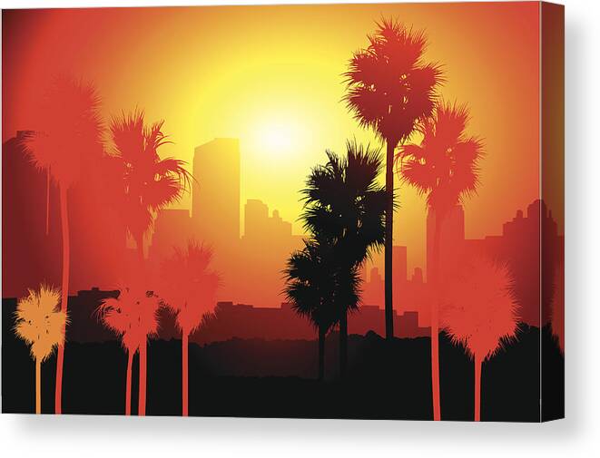 Scenics Canvas Print featuring the drawing Los Angeles sunset by Nico_blue