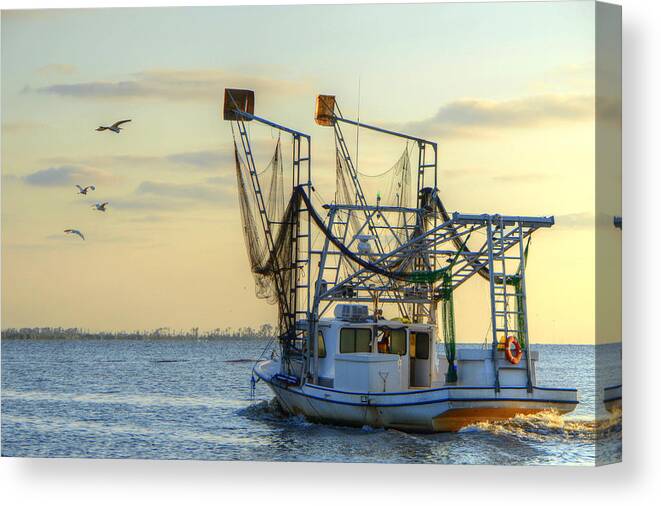 Louisiana Canvas Print featuring the photograph Louisiana Shrimping by Charlotte Schafer
