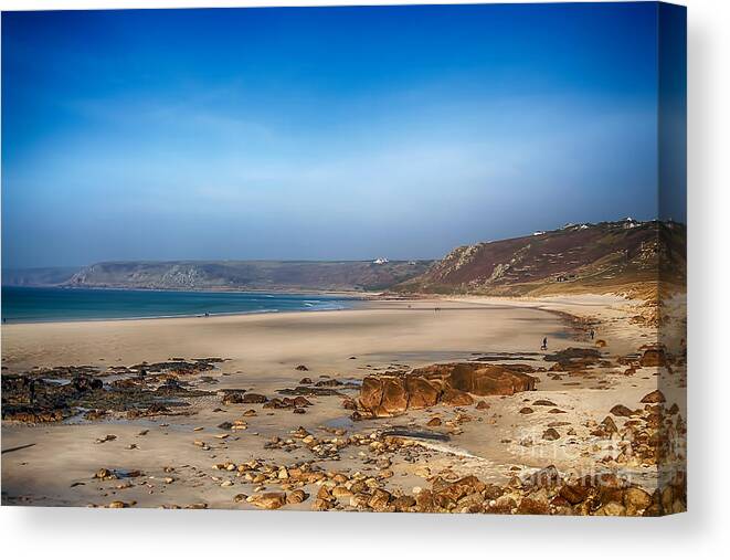 Sennen Cove Canvas Canvas Print featuring the photograph Low tide at Sennen Cove by Chris Thaxter
