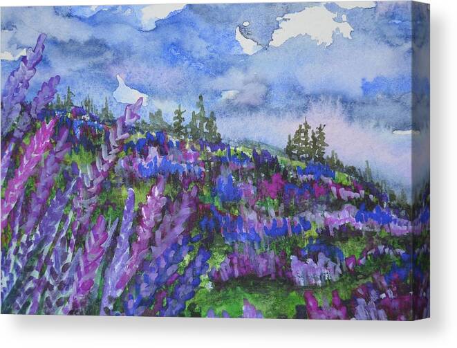 Lupine Canvas Print featuring the painting Lupine Fields by Kellie Chasse